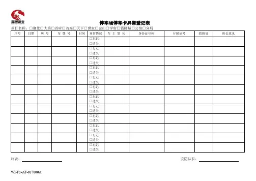 停车场停车卡异常登记表