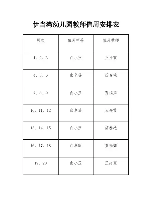 幼儿园值周安排表