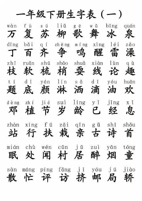 人教版一年级下册生字表(带拼音)