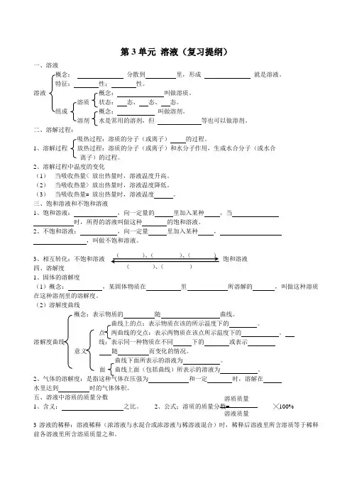 九年级化学溶液复习课教案