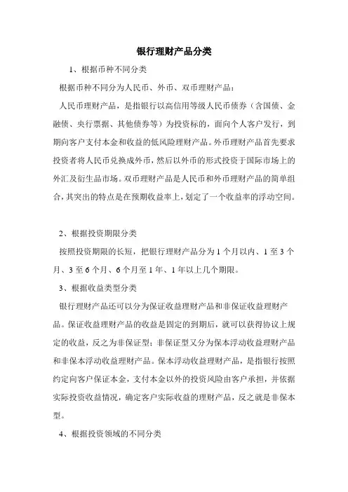 银行理财产品分类
