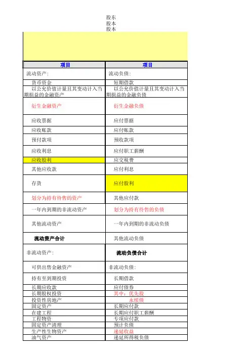 新会计准则单体报表底稿