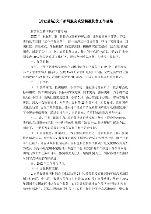 [其它总结]文广新局脱贫攻坚精准扶贫工作总结