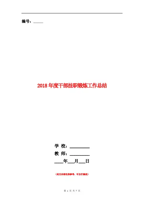 2018年度干部挂职锻炼工作总结【新版】