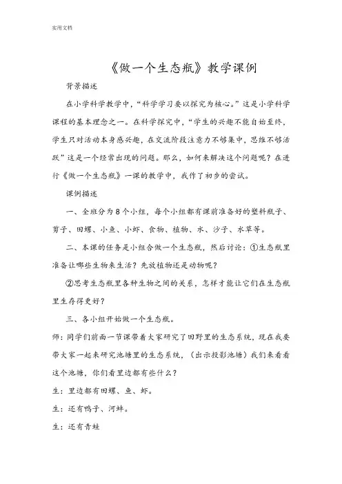 《做一个生态瓶》优秀课例