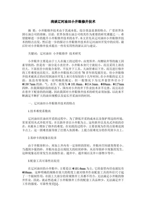 浅谈辽河油田小井眼修井技术