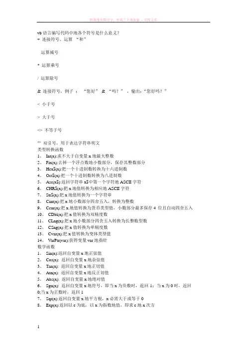 vb语言编写代码中各种符号的含义