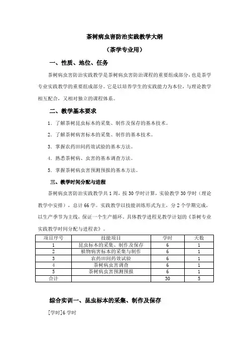 茶树病虫害防治实践教学大纲
