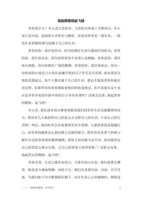 我的青春我的飞扬_高二作文