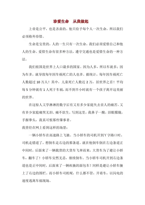 小学生安全征文《珍爱生命从我做起》