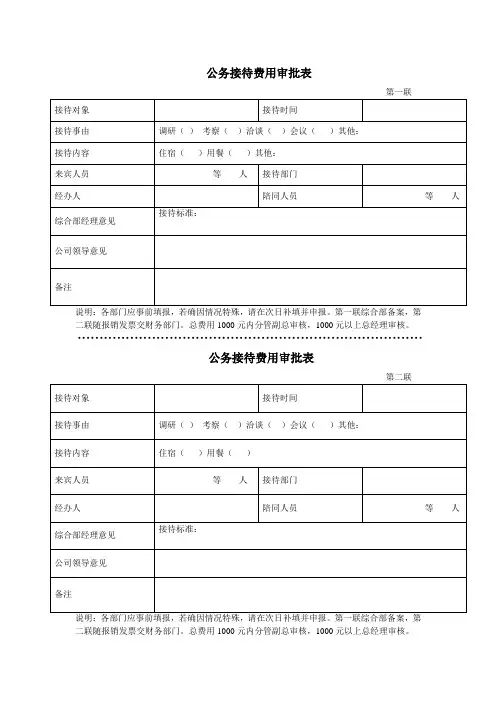 公务接待费用审批表