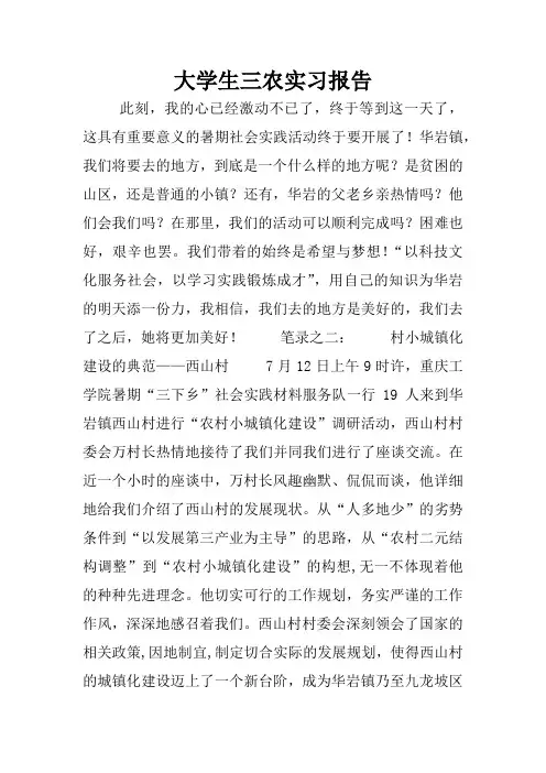 大学生三农实习报告