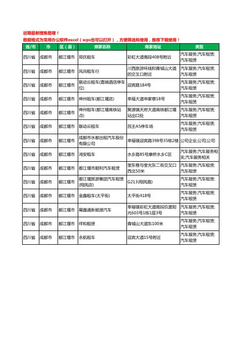 2020新版四川省成都市都江堰市汽车租赁工商企业公司商家名录名单黄页联系方式大全14家