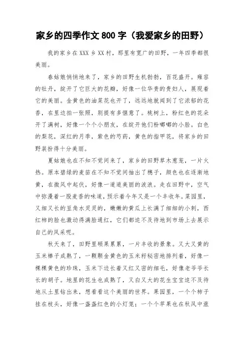 家乡的四季作文800字(我爱家乡的田野)_作文