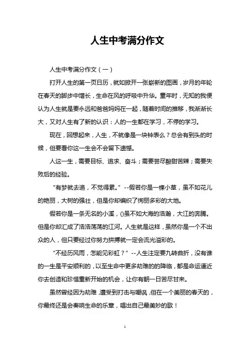 人生中考满分作文