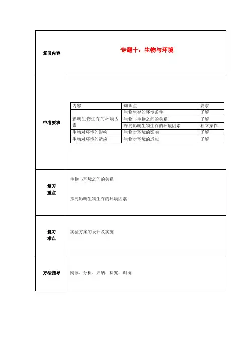 中考生物 专题十生物与环境教案1