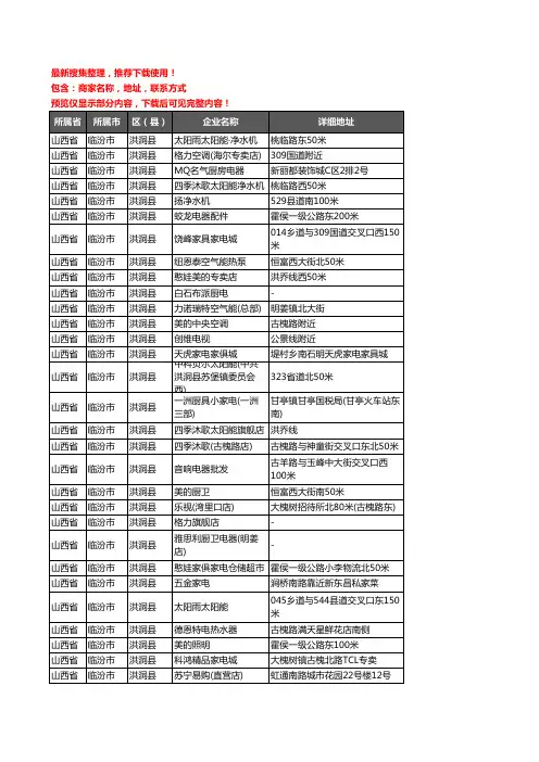 新版山西省临汾市洪洞县家用电器企业公司商家户名录单联系方式地址大全292家