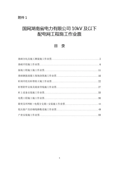 国网湖南省电力有限公司10kV及以下配电网工程施工作业票(2018年版)