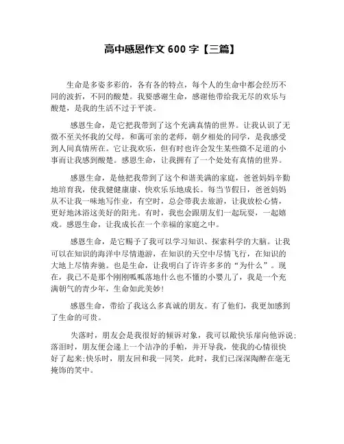 高中感恩作文600字【三篇】
