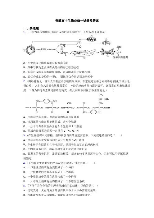 普通高中生物必修一试卷及答案