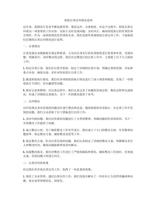 制度自查自纠情况说明