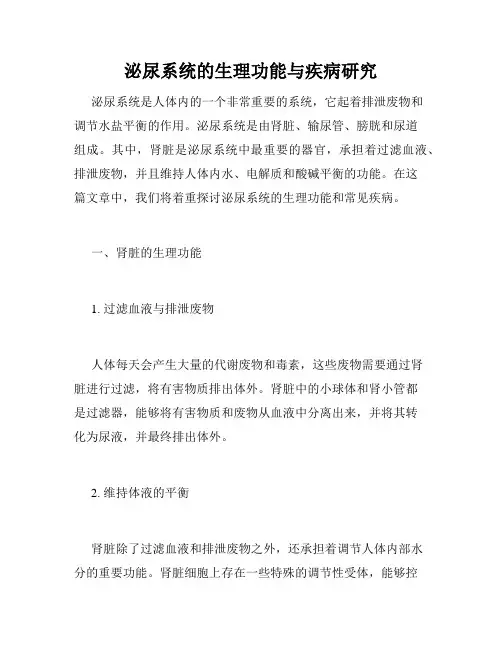 泌尿系统的生理功能与疾病研究