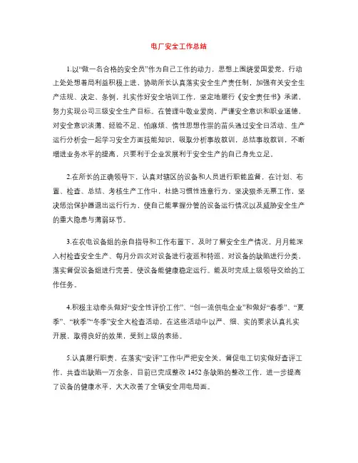 电厂安全工作总结