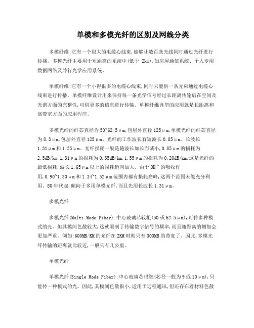 单模和多模光纤的区别及网线分类