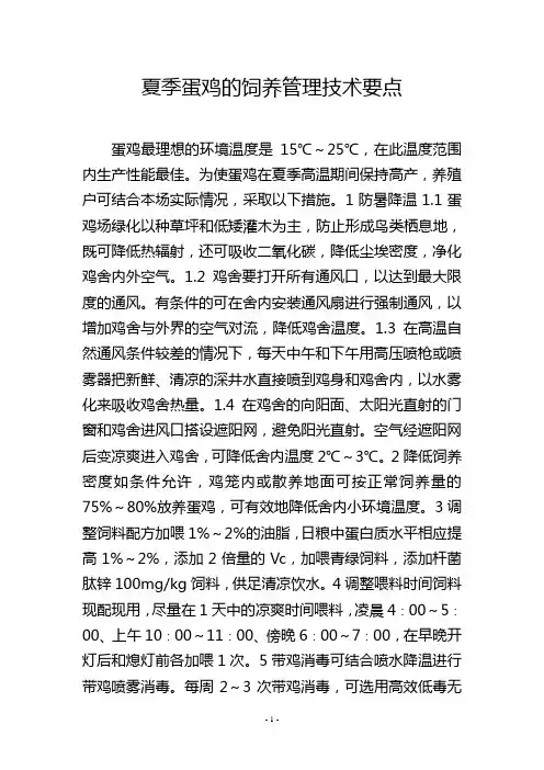 夏季蛋鸡的饲养管理技术要点