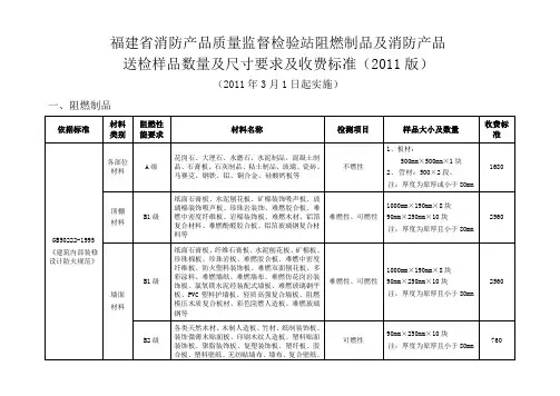 版阻燃制品及消防产品送检样品数量及尺寸要求及收费标准