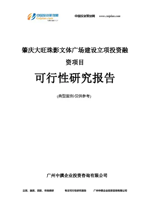 肇庆大旺珠影文体广场建设融资投资立项项目可行性研究报告(非常详细)