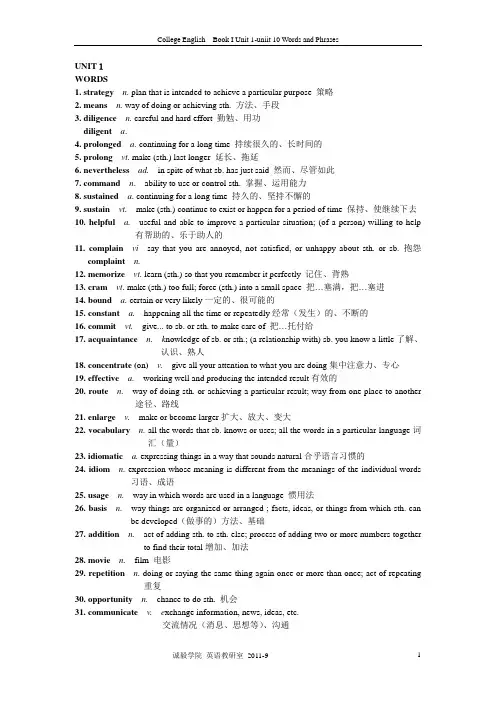 Unit 1-unit10 words list