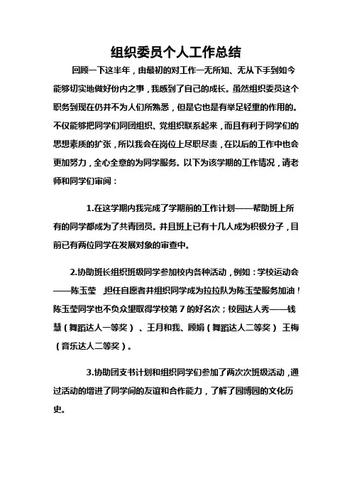 组织委员个人工作总结