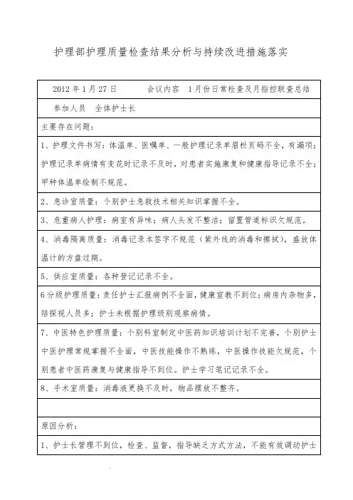 护理部护理质量检查结果分析与持续改进措施落实