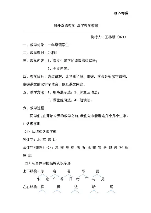 对外汉语教学 汉字教学教案
