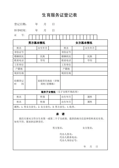 生育服务证登记表