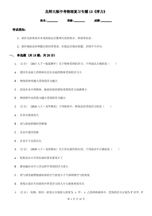 北师大版中考物理复习专题13《浮力》