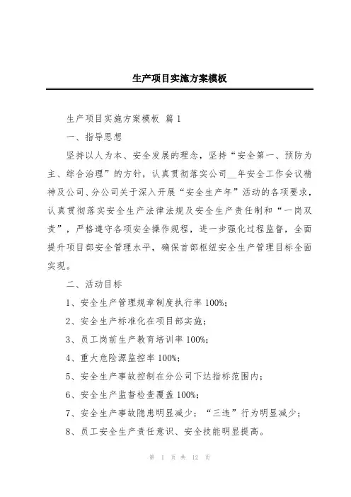 生产项目实施方案模板