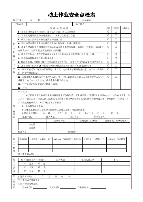动土作业安全点检表