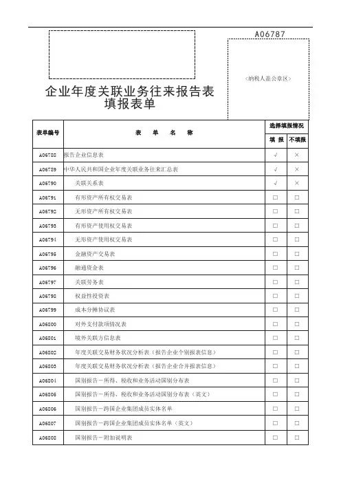 A06787《企业年度关联业务往来报告表填报表单》