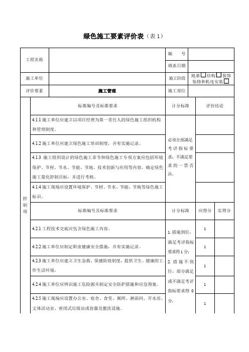绿色施工要素评价表 2