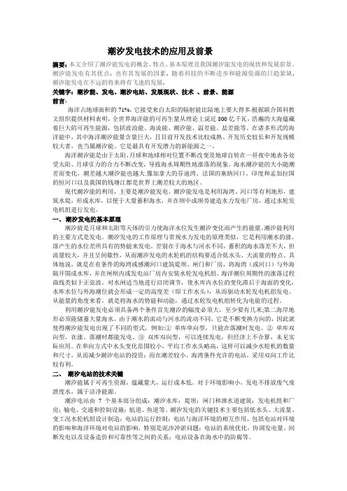 潮汐发电技术的应用及前景