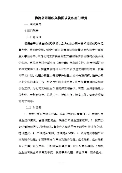 物流公司组织架构图以及各部门职责