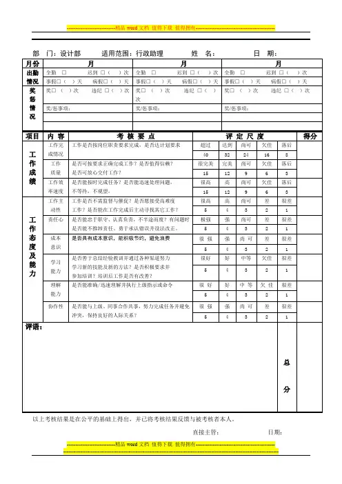 绩效考核表-设计部行政助理
