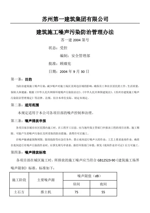 建筑建筑施工噪声污染防治管理办法