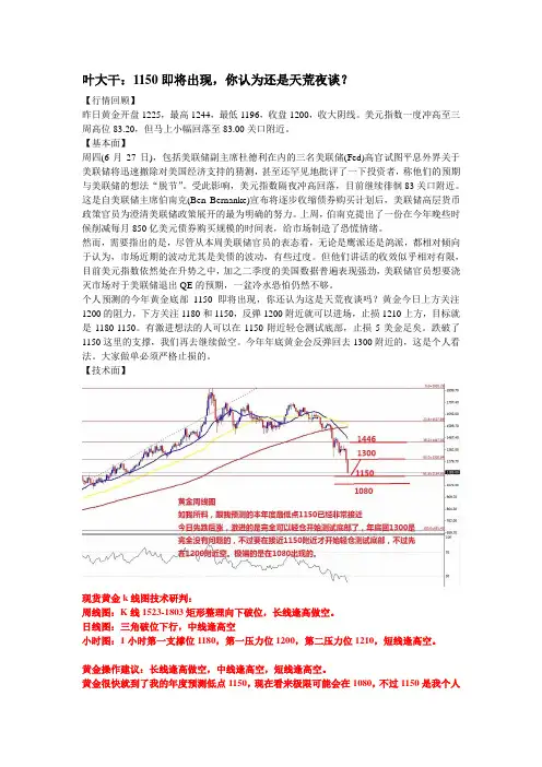 2013年6月28日叶大干(黄金)+1150即将出现,你认为还是天荒夜谈？
