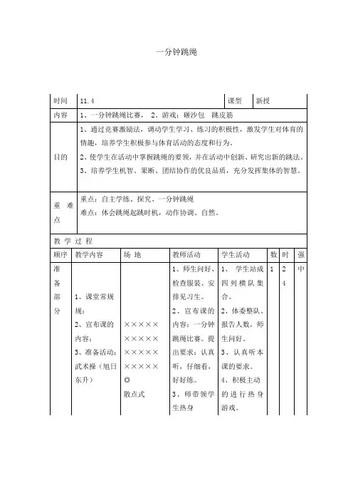 【精品】六年级体育教案：一分钟跳绳_全国通用