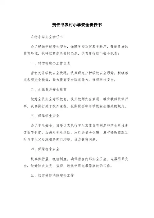 责任书农村小学安全责任书