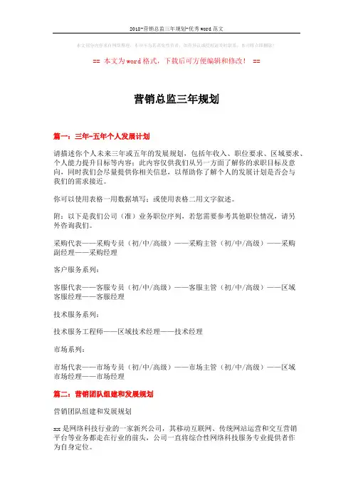 2018-营销总监三年规划-优秀word范文 (6页)