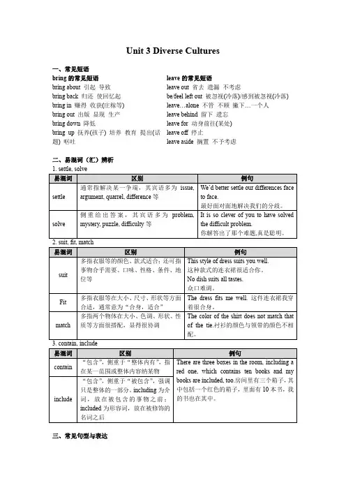 (新教材)人教版 2019 高中英语必修三 第三单元(知识点总结全)